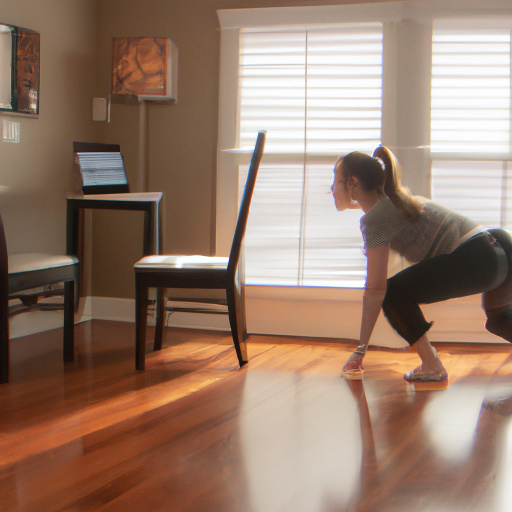 Young woman taking online dance class laptop at home cozy setup high resolution
